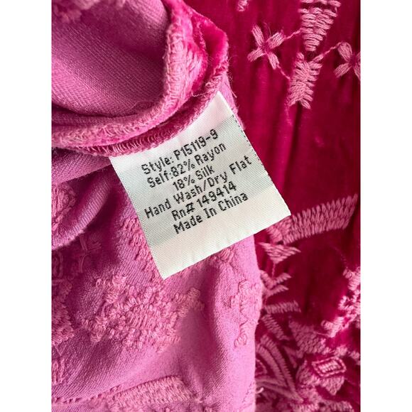 Johnny Was Embroidered Ellen Oversized Velvet Tunic Top Small Pink Long Sleeve - Picture 6 of 8